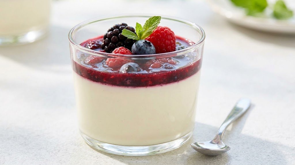 Panna cotta sa prelivom od malina, borovnica i kupina