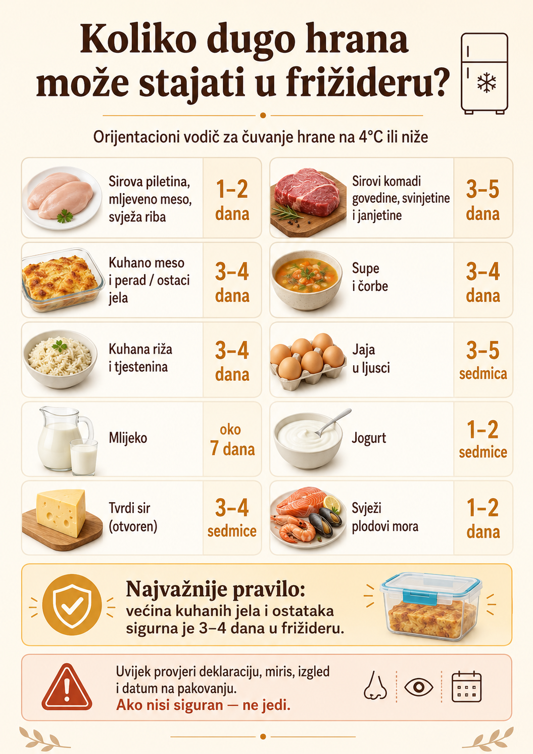 Slikovni vodič koliko dugo hrana može stajati u frižideru